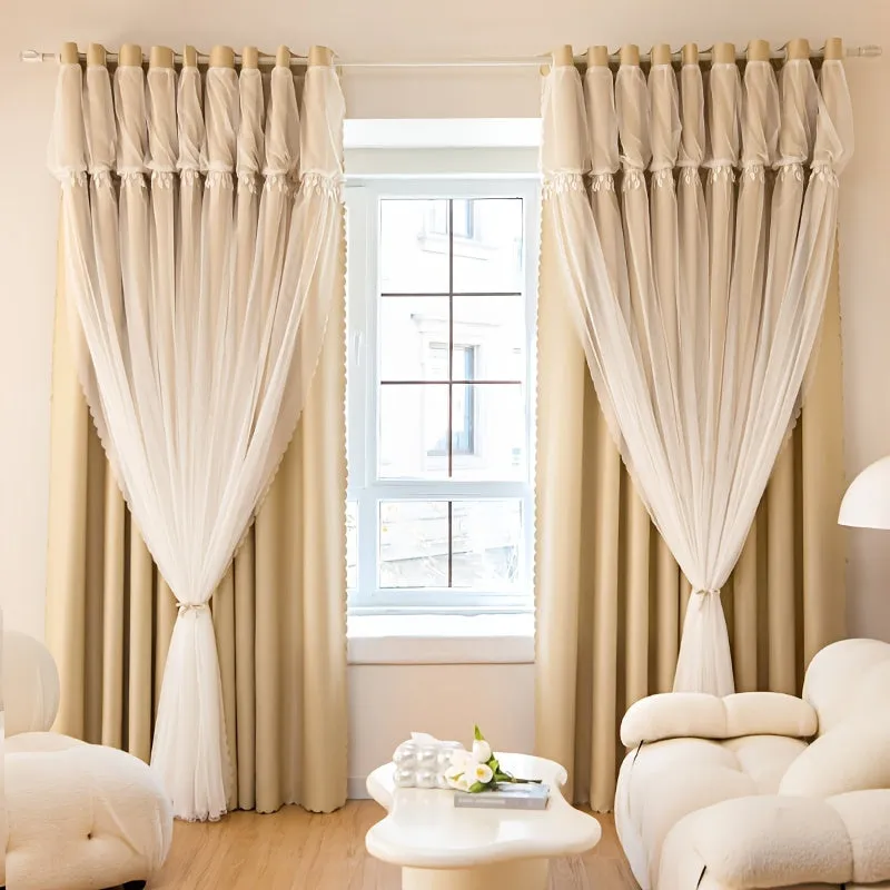 1pc Elegant Double Layer Curtains - Thermal Insulated, Blackout, Mix and Match Voile Panels for Bedroom Drapes with Soft Fabric and Easy Installation