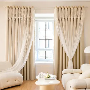 1pc Elegant Double Layer Curtains - Thermal Insulated, Blackout, Mix and Match Voile Panels for Bedroom Drapes with Soft Fabric and Easy Installation