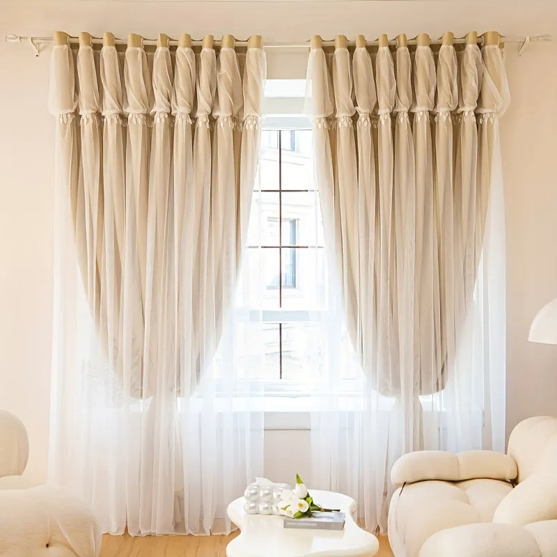 1pc Elegant Double Layer Curtains - Thermal Insulated, Blackout, Mix and Match Voile Panels for Bedroom Drapes with Soft Fabric and Easy Installation