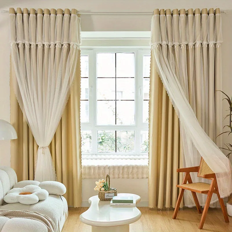 1pc Elegant Double Layer Curtains - Thermal Insulated, Blackout, Mix and Match Voile Panels for Bedroom Drapes with Soft Fabric and Easy Installation