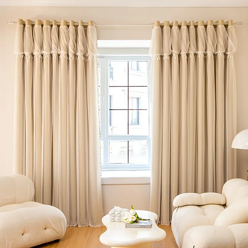 1pc Elegant Double Layer Curtains - Thermal Insulated, Blackout, Mix and Match Voile Panels for Bedroom Drapes with Soft Fabric and Easy Installation