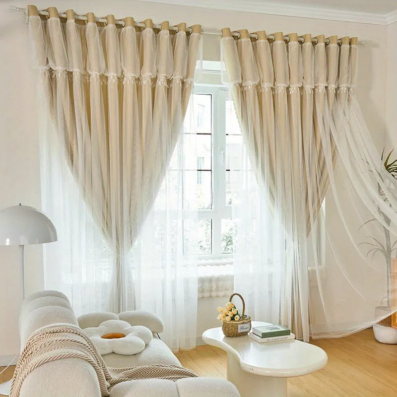 1pc Elegant Double Layer Curtains - Thermal Insulated, Blackout, Mix and Match Voile Panels for Bedroom Drapes with Soft Fabric and Easy Installation