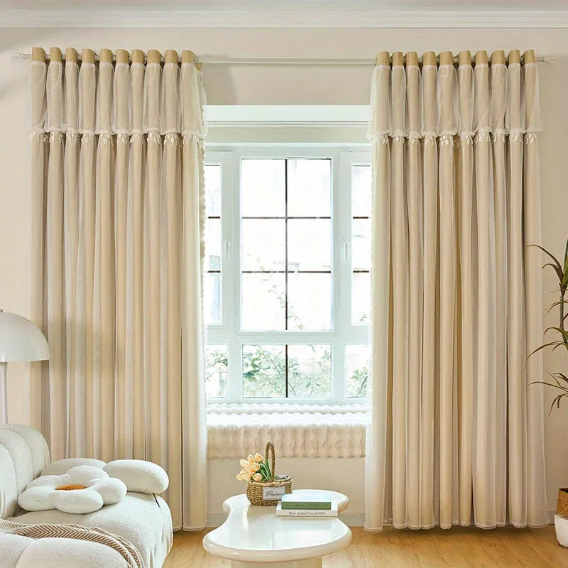 1pc Elegant Double Layer Curtains - Thermal Insulated, Blackout, Mix and Match Voile Panels for Bedroom Drapes with Soft Fabric and Easy Installation