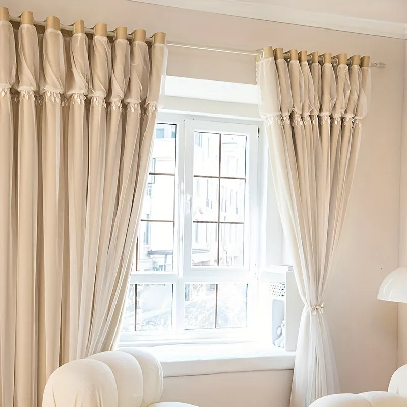 1pc Elegant Double Layer Curtains - Thermal Insulated, Blackout, Mix and Match Voile Panels for Bedroom Drapes with Soft Fabric and Easy Installation
