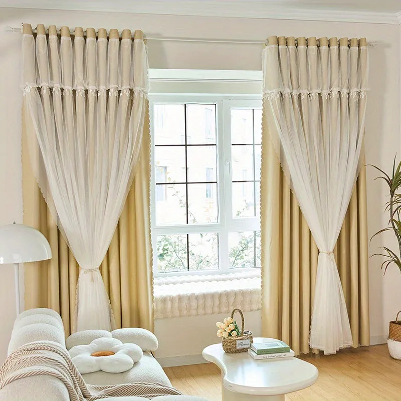 1pc Elegant Double Layer Curtains - Thermal Insulated, Blackout, Mix and Match Voile Panels for Bedroom Drapes with Soft Fabric and Easy Installation