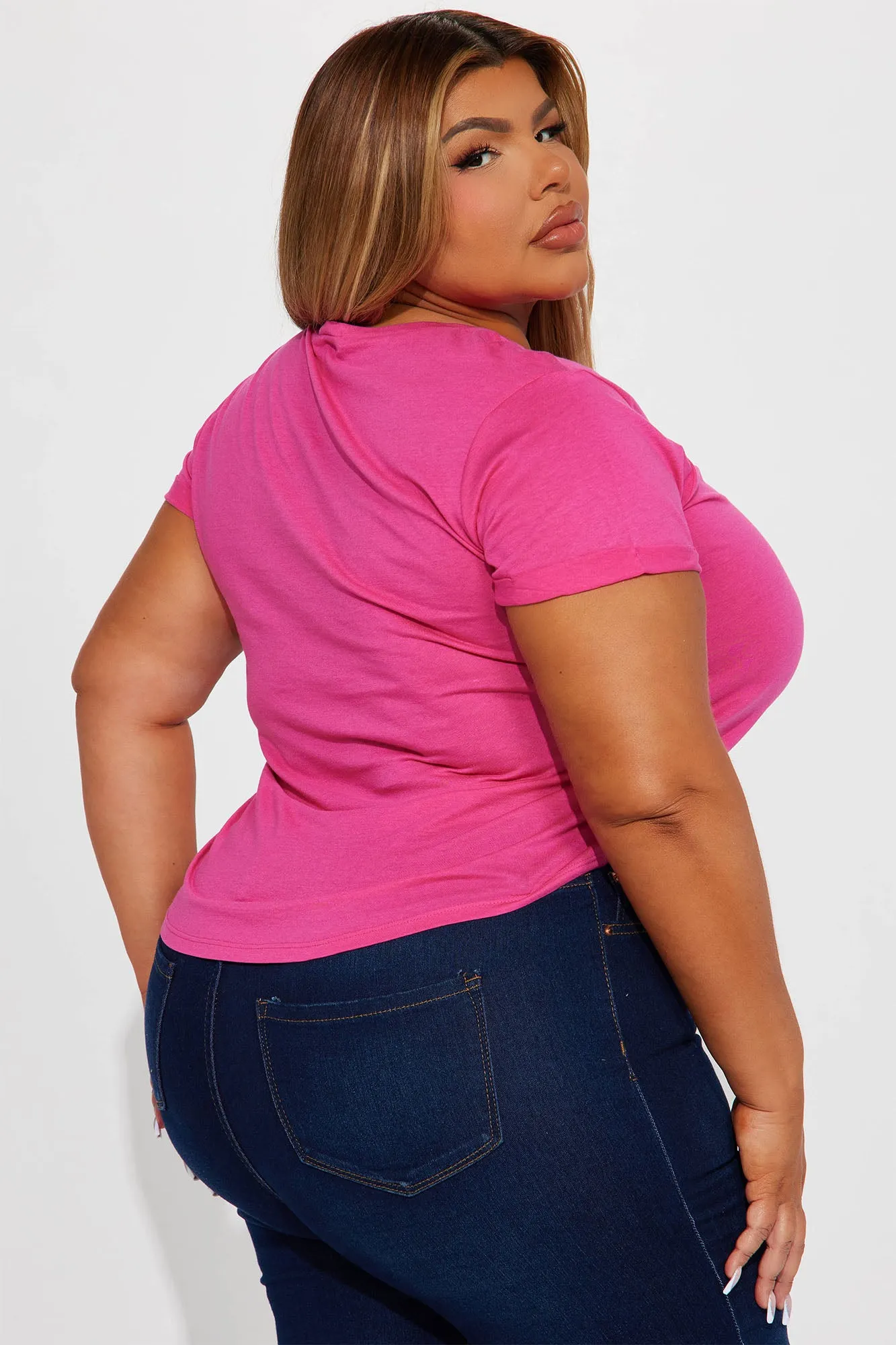 Annie Cuffed Short Sleeve Top - Fuchsia