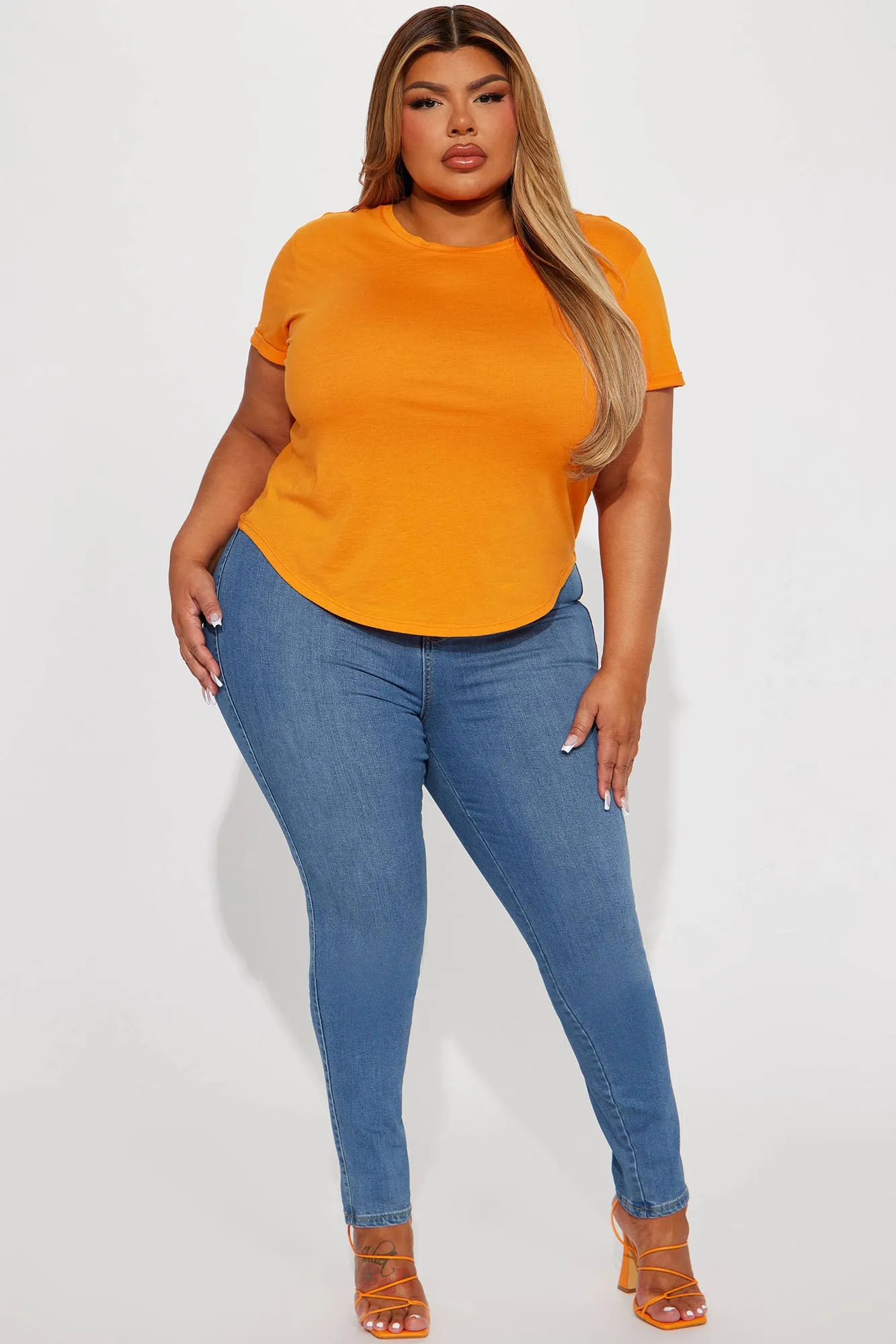 Annie Cuffed Short Sleeve Top - Orange