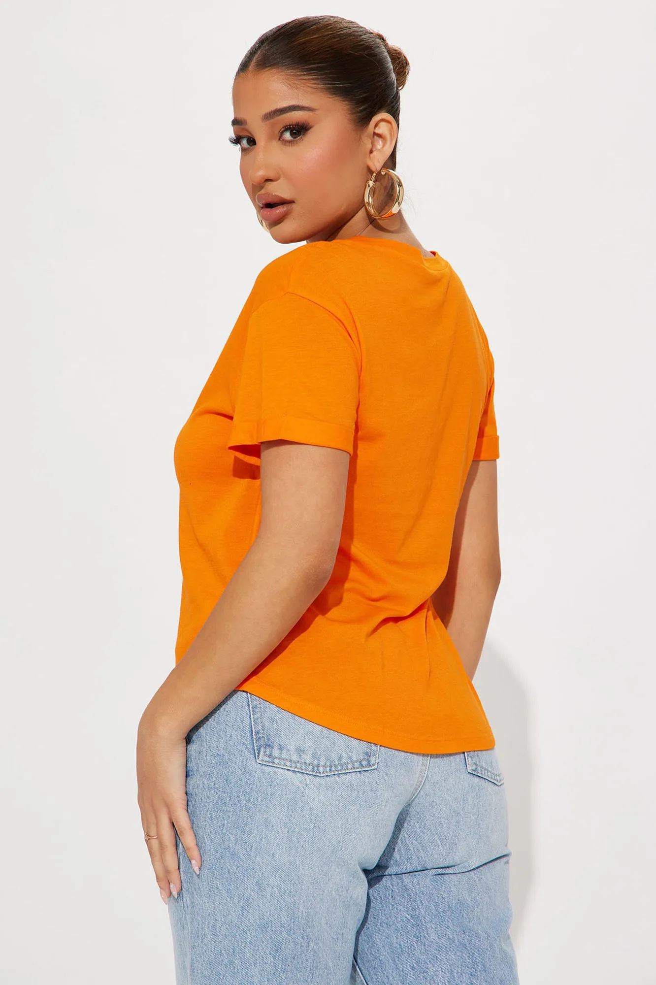 Annie Cuffed Short Sleeve Top - Orange