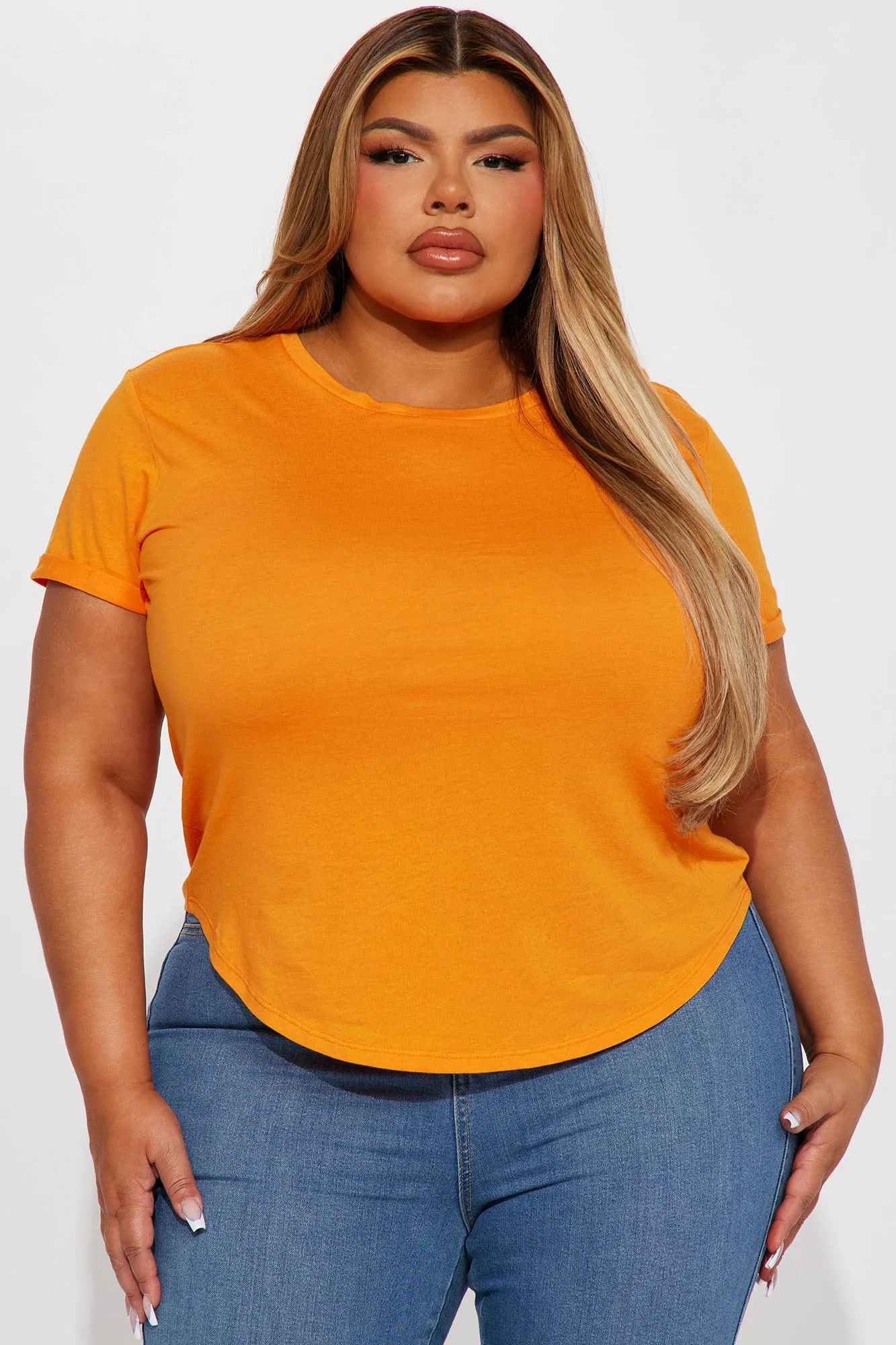 Annie Cuffed Short Sleeve Top - Orange