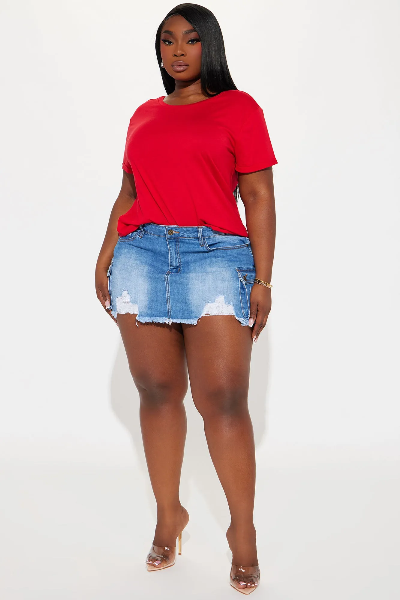 Annie Cuffed Short Sleeve Top - Red