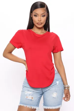 Annie Cuffed Short Sleeve Top - Red