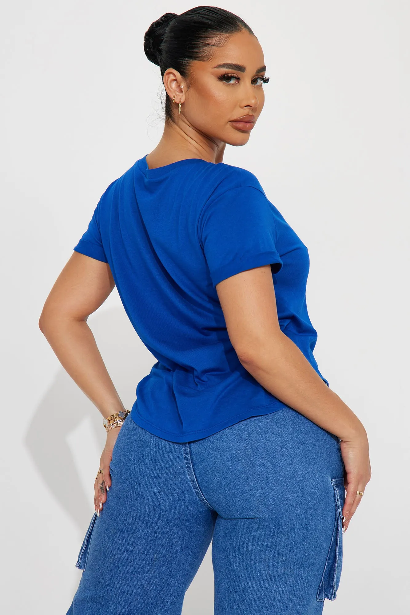 Annie Cuffed Short Sleeve Top - Royal