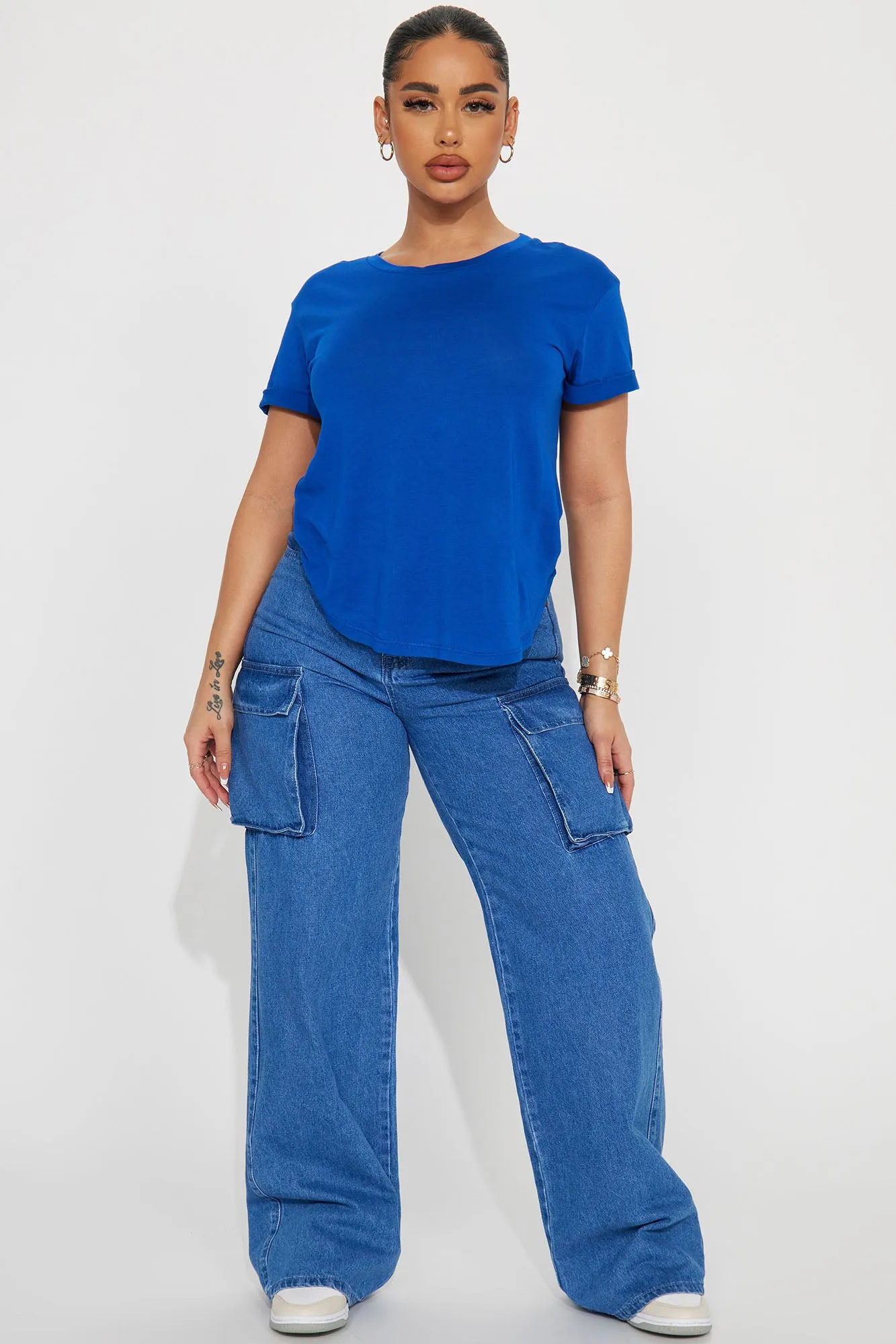 Annie Cuffed Short Sleeve Top - Royal