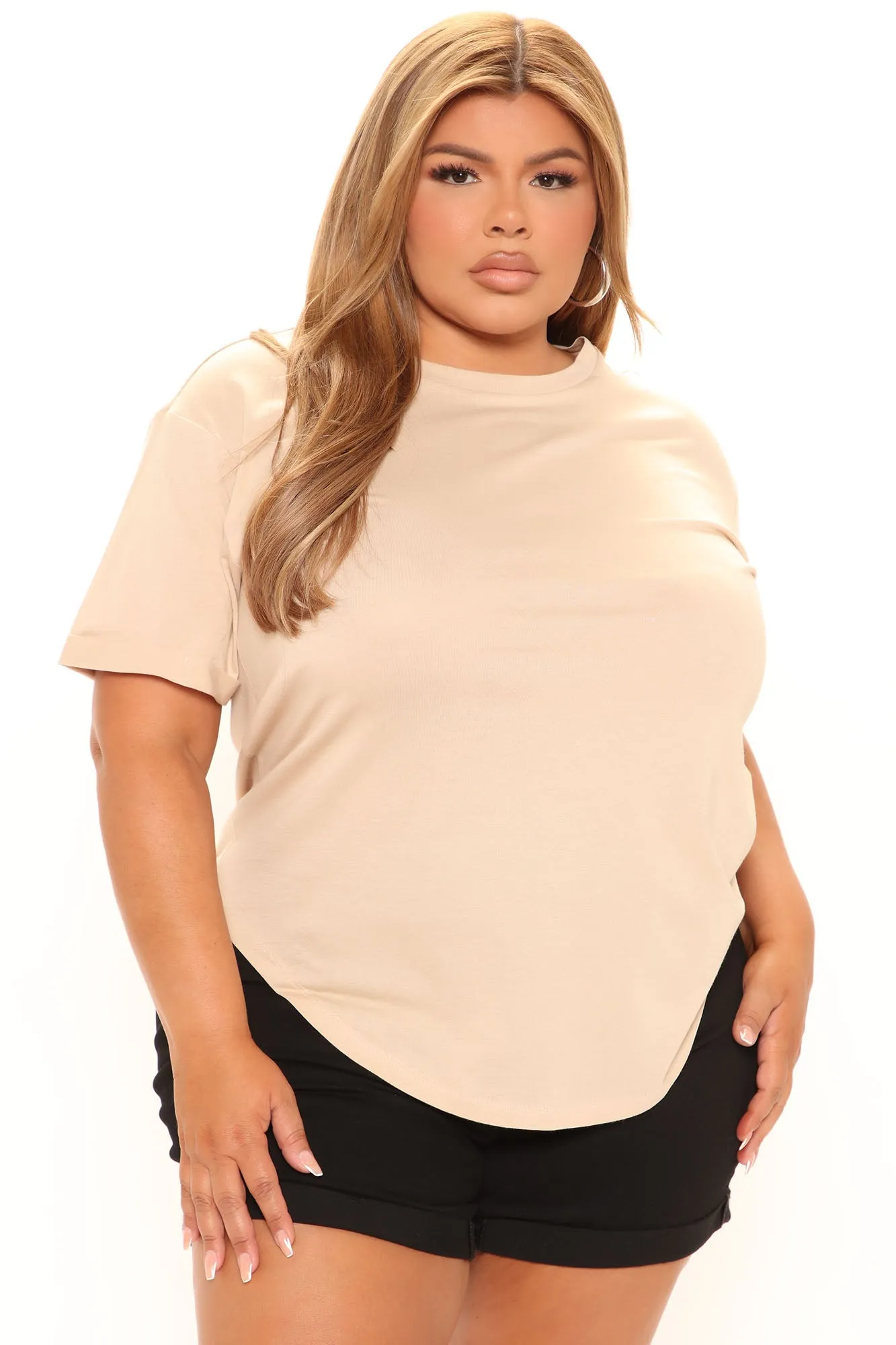 Annie Cuffed Short Sleeve Top - Taupe