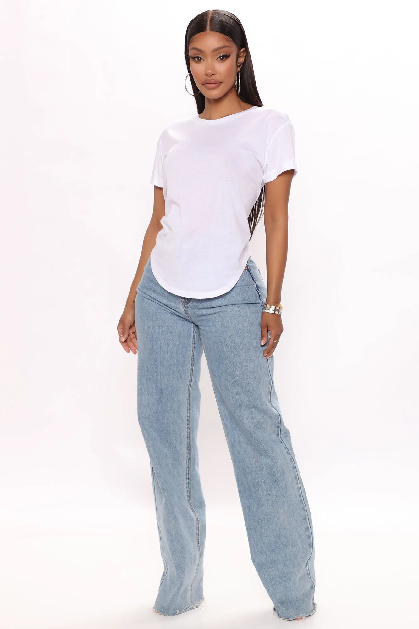 Annie Cuffed Short Sleeve Top - White