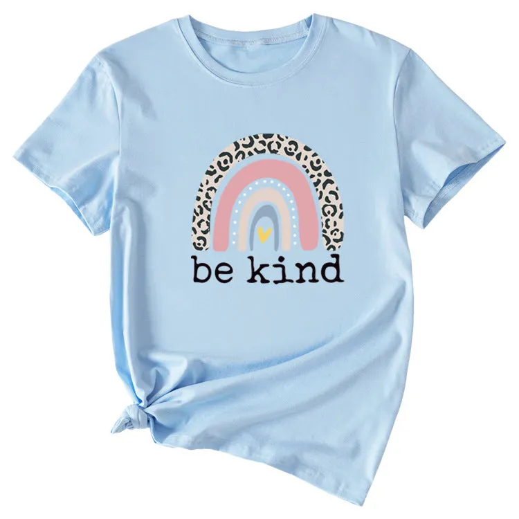 Be kind Funny Graphic Print Women's Summer Casual Loose Short Sleeve T-Shirt