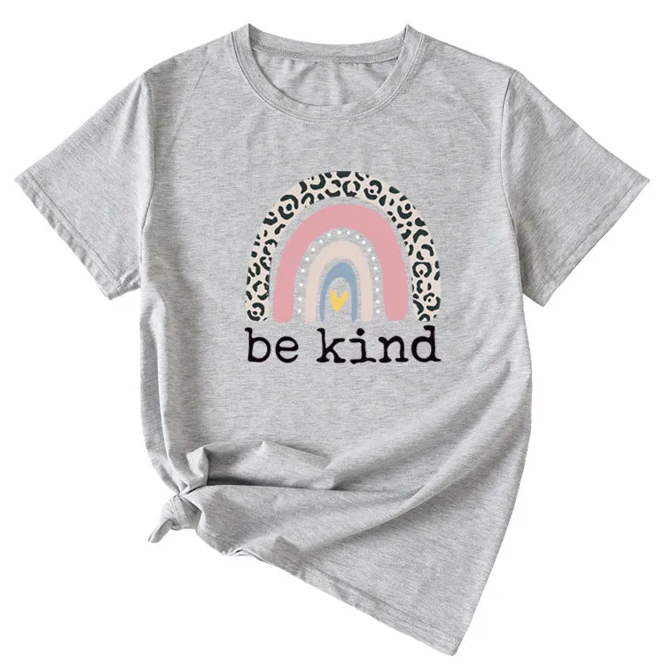 Be kind Funny Graphic Print Women's Summer Casual Loose Short Sleeve T-Shirt