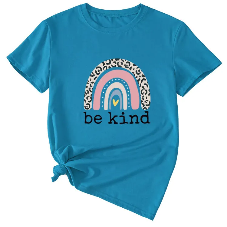 Be kind Funny Graphic Print Women's Summer Casual Loose Short Sleeve T-Shirt