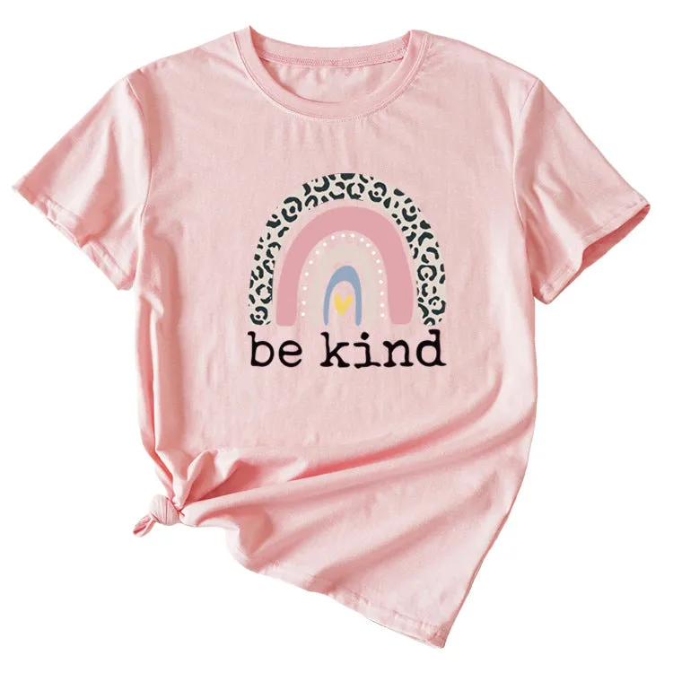 Be kind Funny Graphic Print Women's Summer Casual Loose Short Sleeve T-Shirt