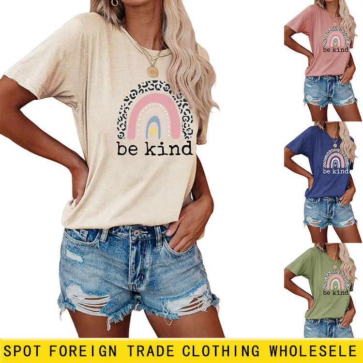 Be kind Funny Graphic Print Women's Summer Casual Loose Short Sleeve T-Shirt
