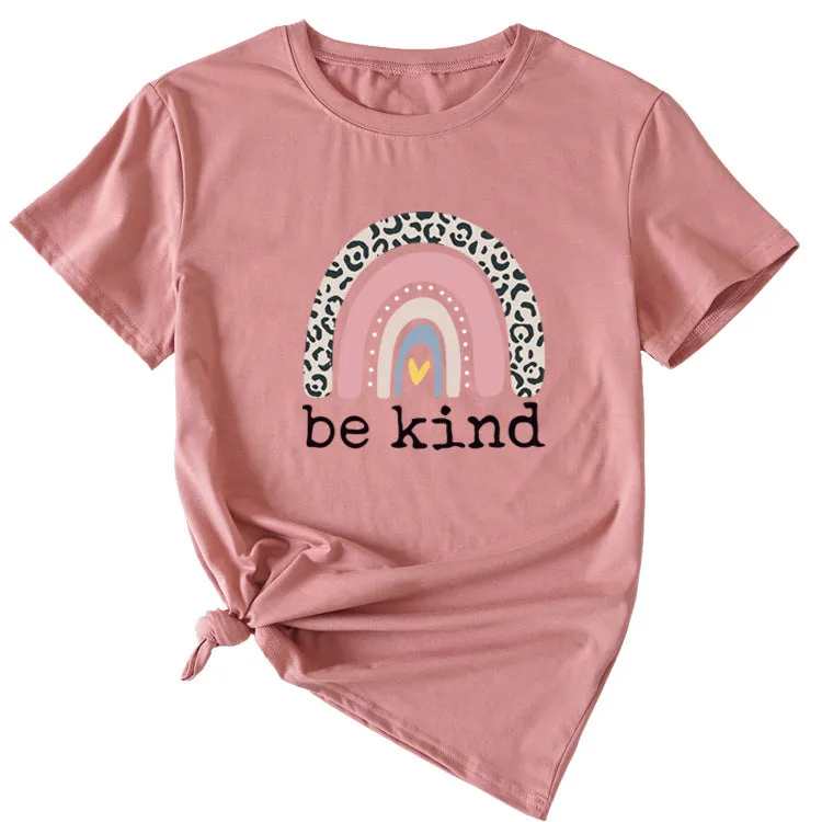 Be kind Funny Graphic Print Women's Summer Casual Loose Short Sleeve T-Shirt