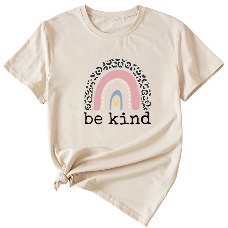 Be kind Funny Graphic Print Women's Summer Casual Loose Short Sleeve T-Shirt