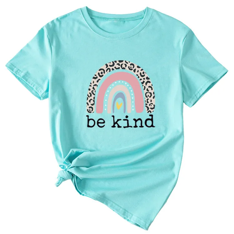Be kind Funny Graphic Print Women's Summer Casual Loose Short Sleeve T-Shirt