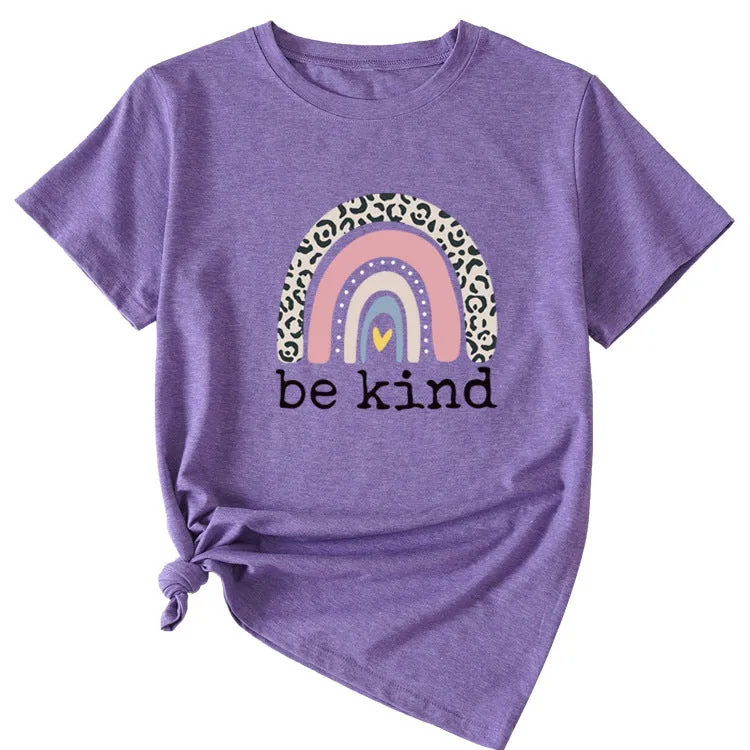 Be kind Funny Graphic Print Women's Summer Casual Loose Short Sleeve T-Shirt