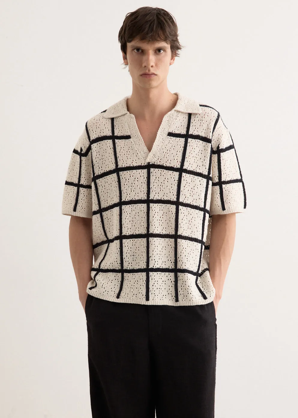 Crochet Check Open Placket Polo