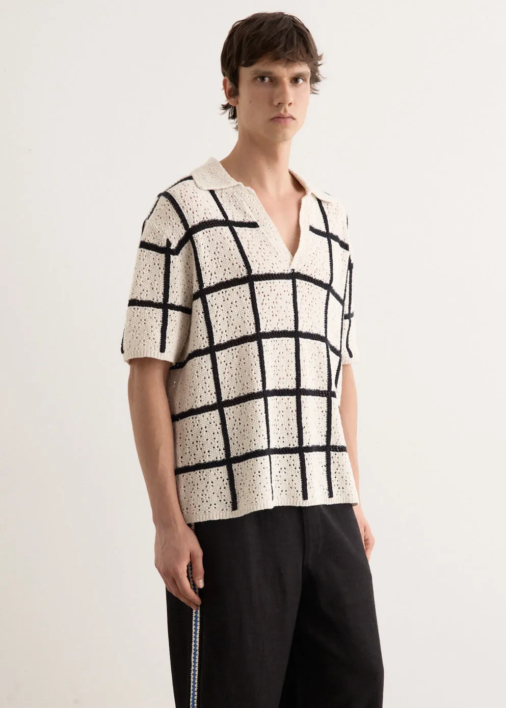 Crochet Check Open Placket Polo