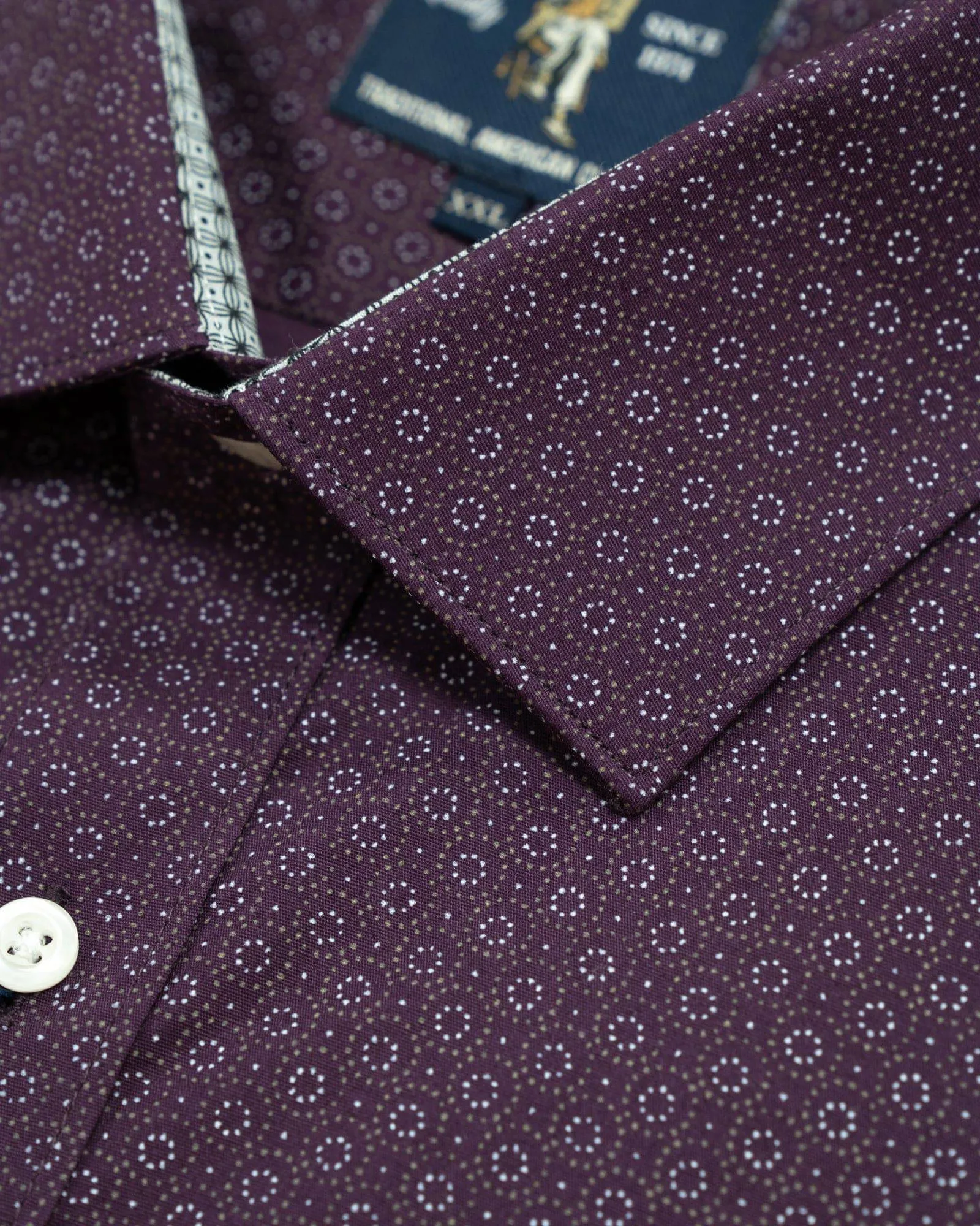 Eggplant Neat Print in Stretch Cotton Sport Shirt