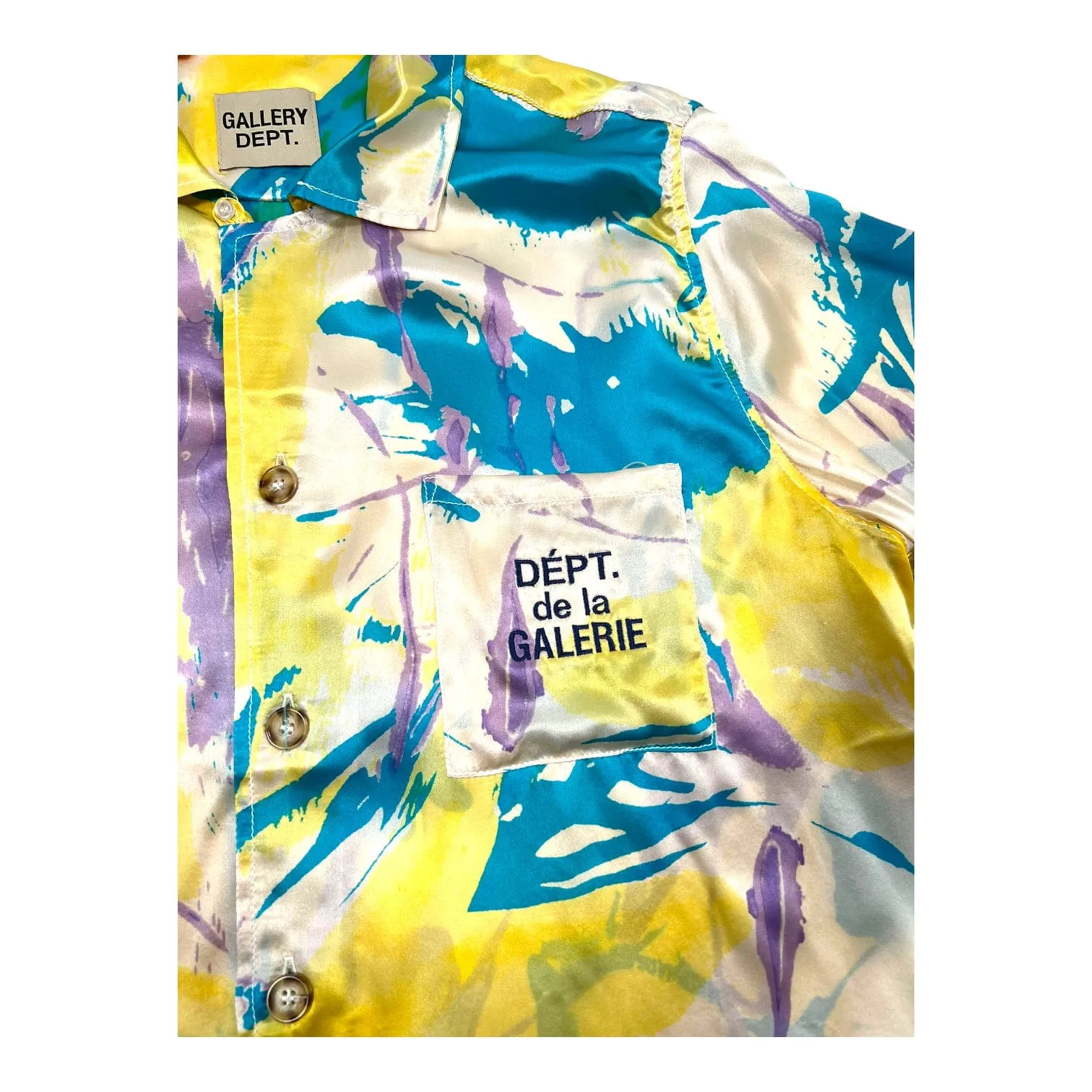 Gallery Department Printed Silk Button Up Shirt Yellow Pre-Owned