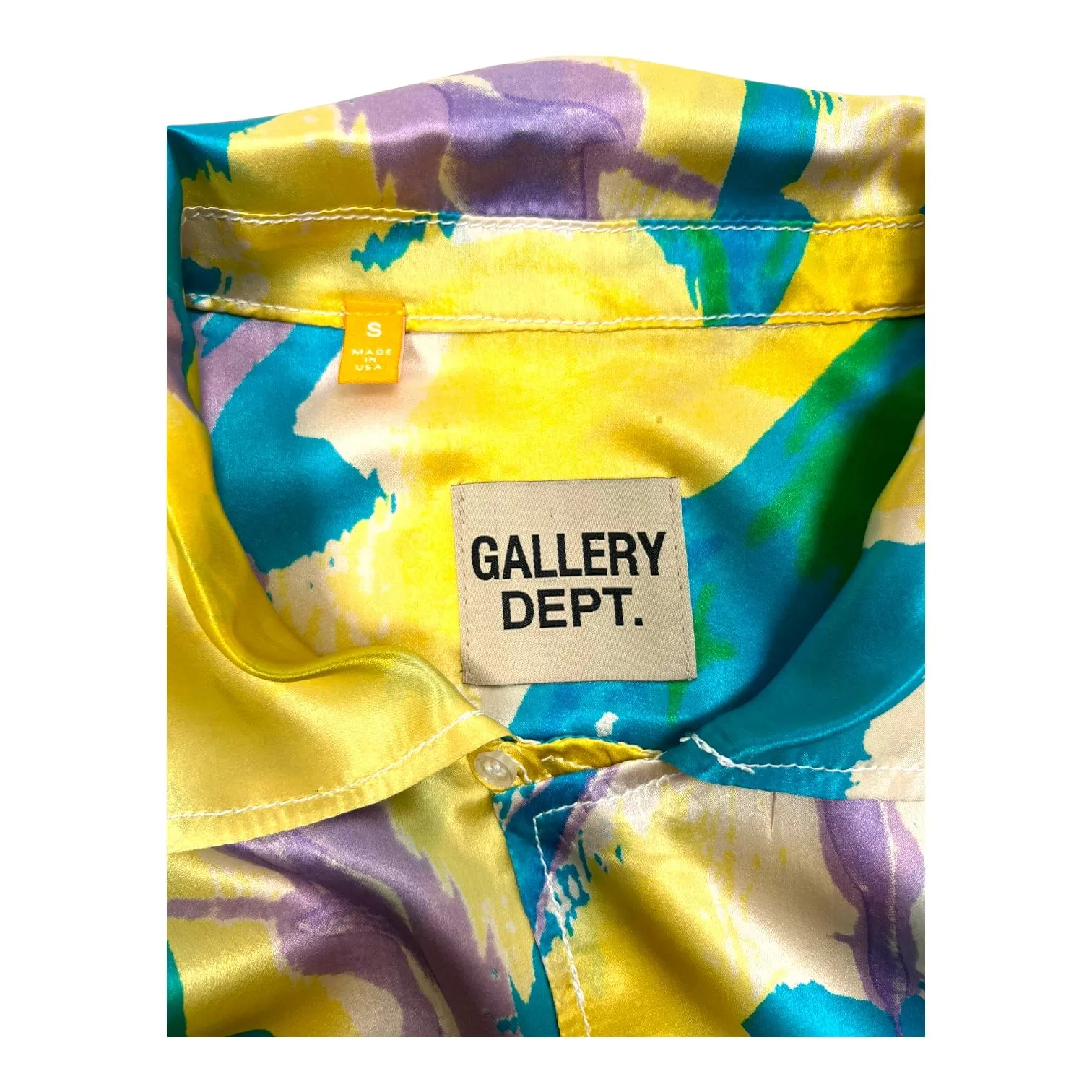 Gallery Department Printed Silk Button Up Shirt Yellow Pre-Owned