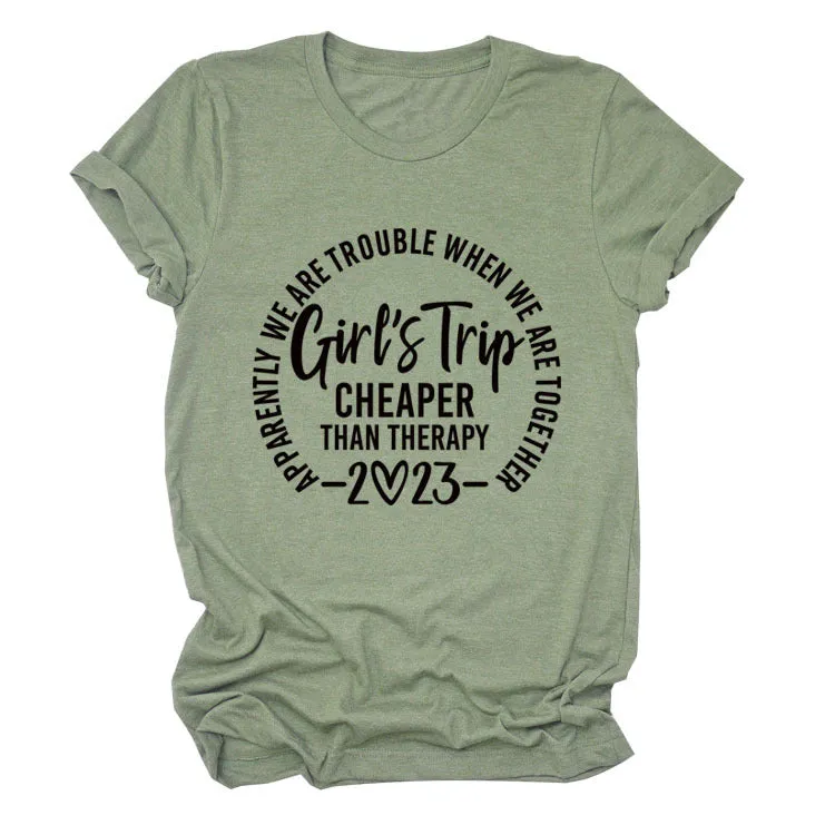 Girls' Travel Ratio Letter Round Neck Short Sleeve Loose Women's T-shirt