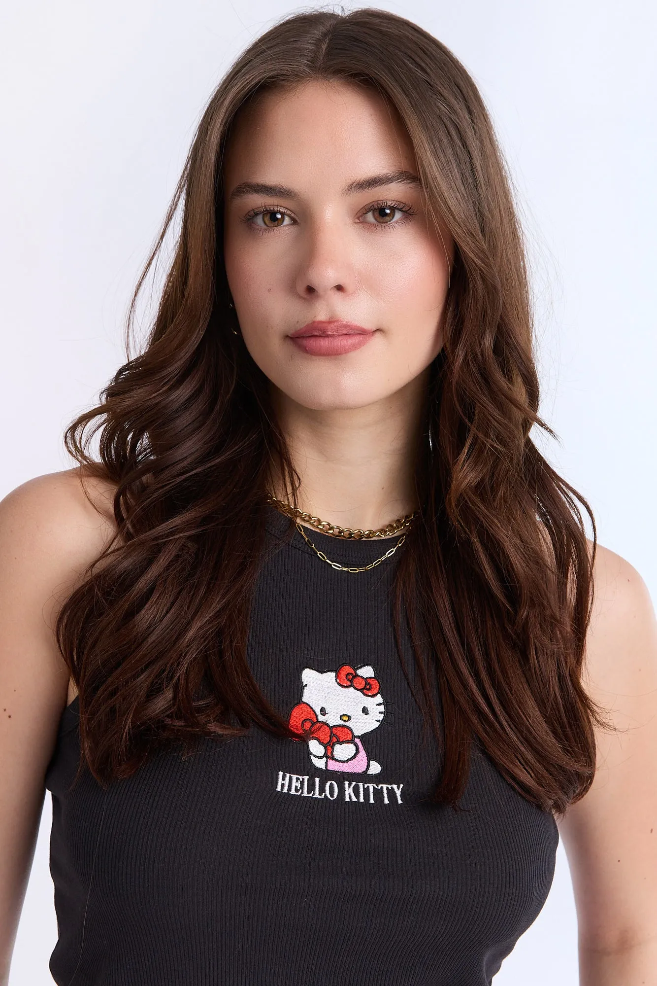Hello Kitty Embroidered High Neck Tank Top