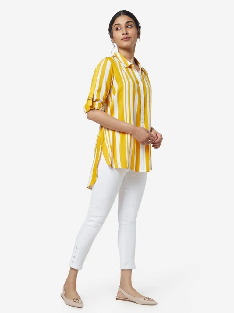 LOV Mustard Striped High-Low Kiko Casual Shirt