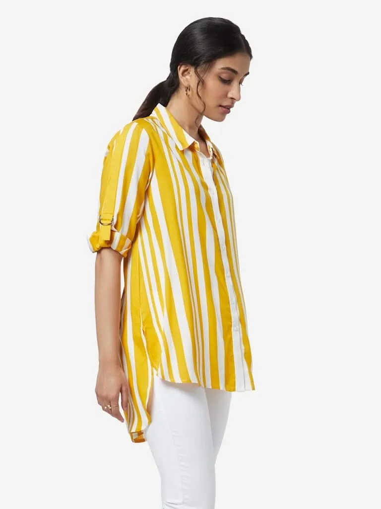 LOV Mustard Striped High-Low Kiko Casual Shirt