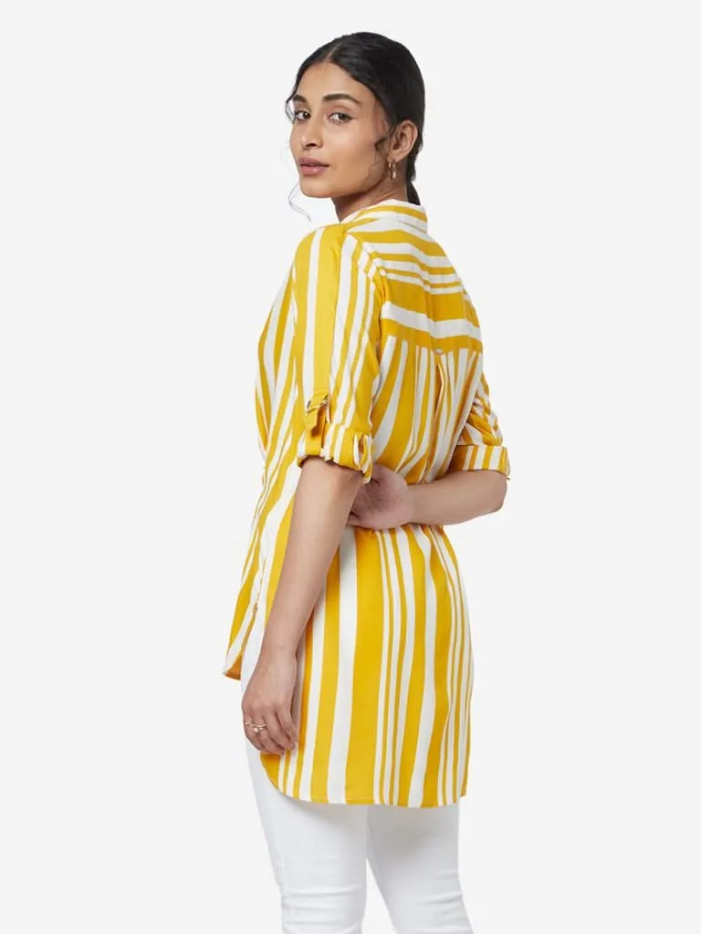 LOV Mustard Striped High-Low Kiko Casual Shirt