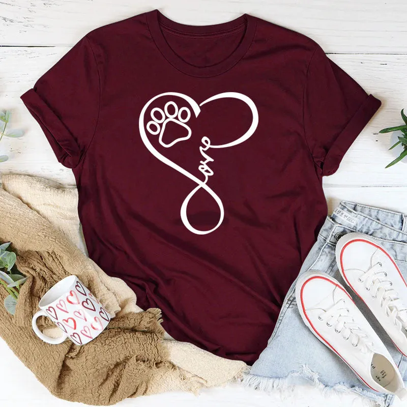LOVE Dog Print Love Print Round Neck Short Sleeve Fashion Women's T-Shirt
