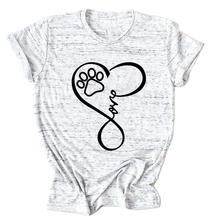 LOVE Dog Print Love Print Round Neck Short Sleeve Fashion Women's T-Shirt