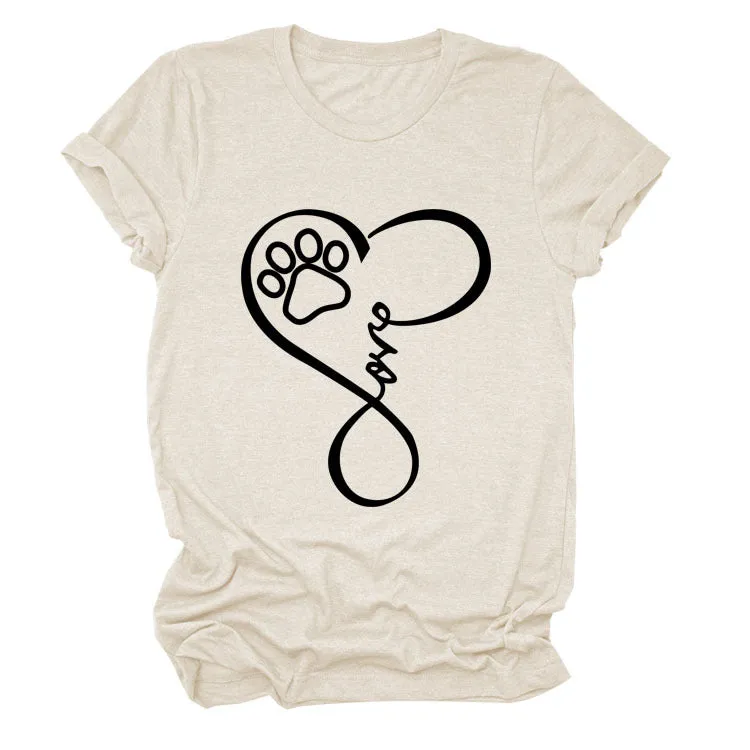 LOVE Dog Print Love Print Round Neck Short Sleeve Fashion Women's T-Shirt