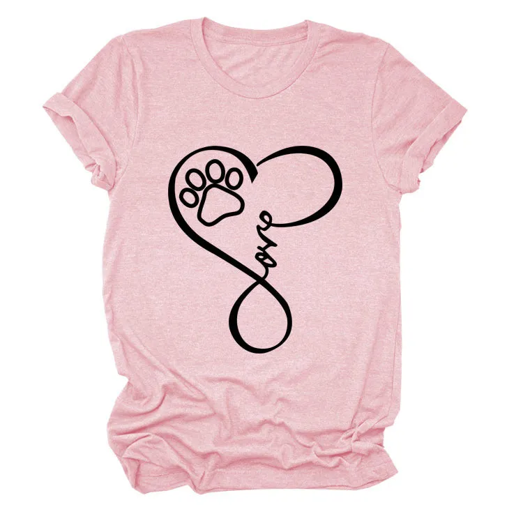 LOVE Dog Print Love Print Round Neck Short Sleeve Fashion Women's T-Shirt