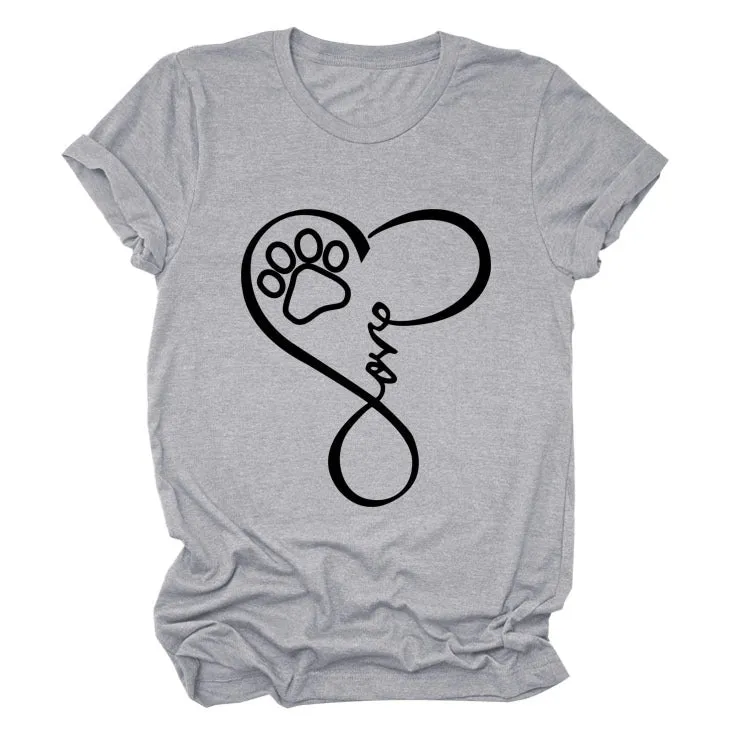 LOVE Dog Print Love Print Round Neck Short Sleeve Fashion Women's T-Shirt