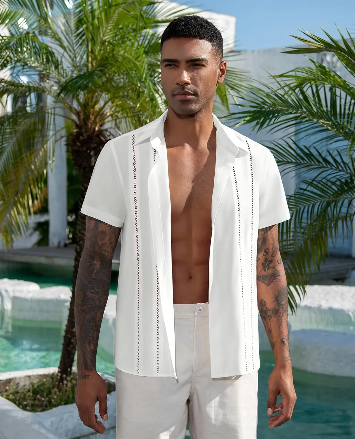 Mens Button Down Short Sleeve Shirts Summer Casual Cuban Guayabera Shirt Beach Wedding Vacation Tops