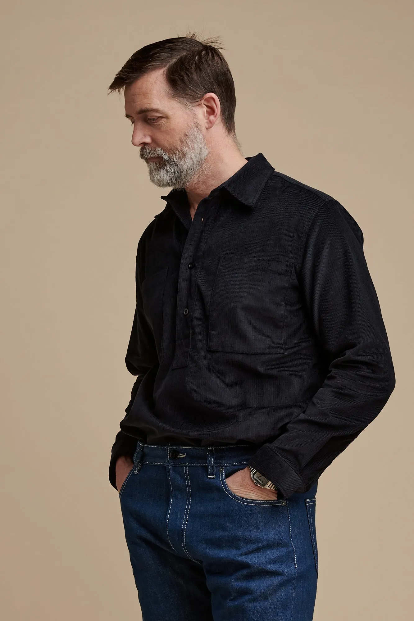 Men's Oli Half Placket Needle Cord Shirt - Navy