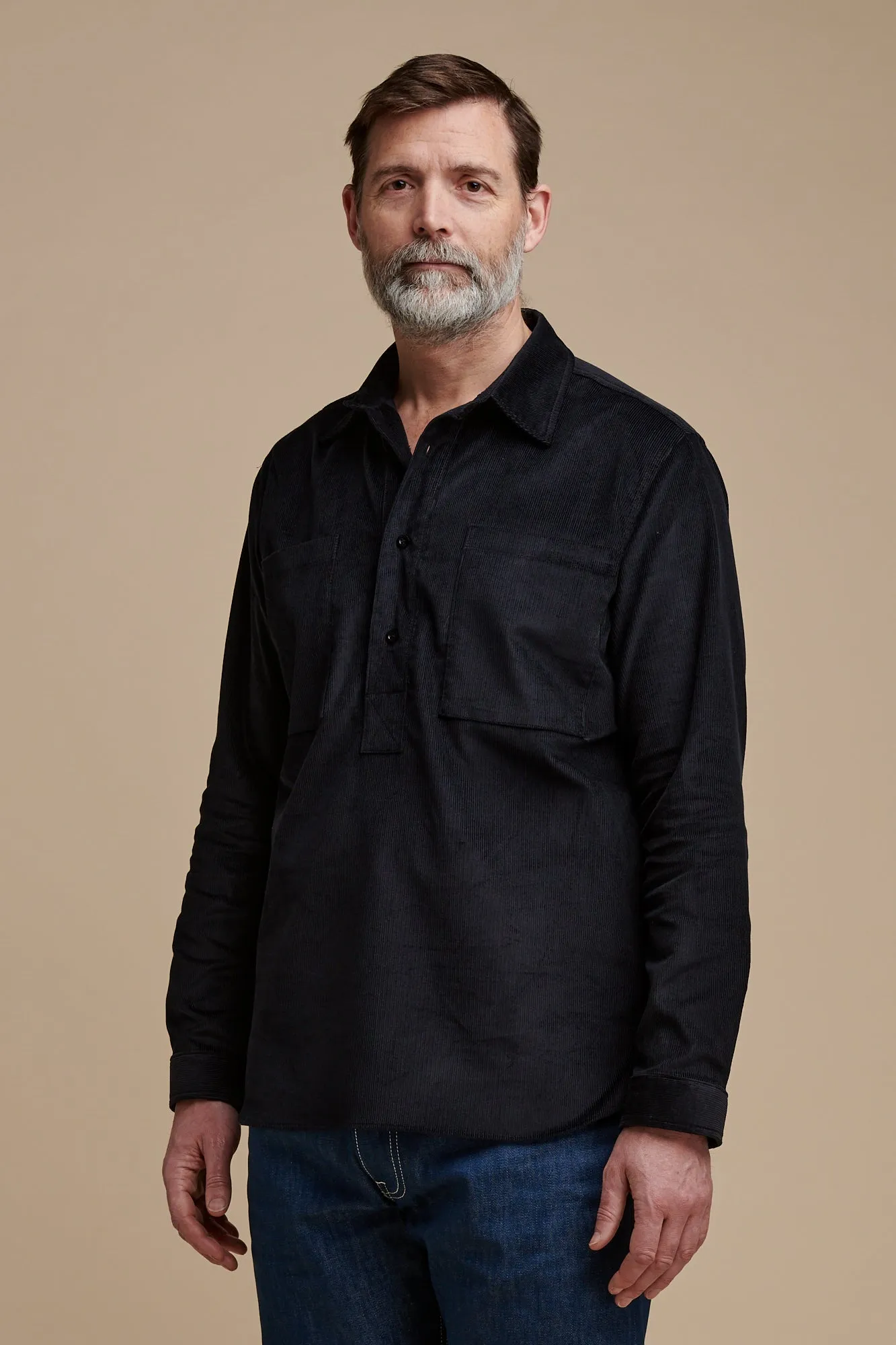 Men's Oli Half Placket Needle Cord Shirt - Navy
