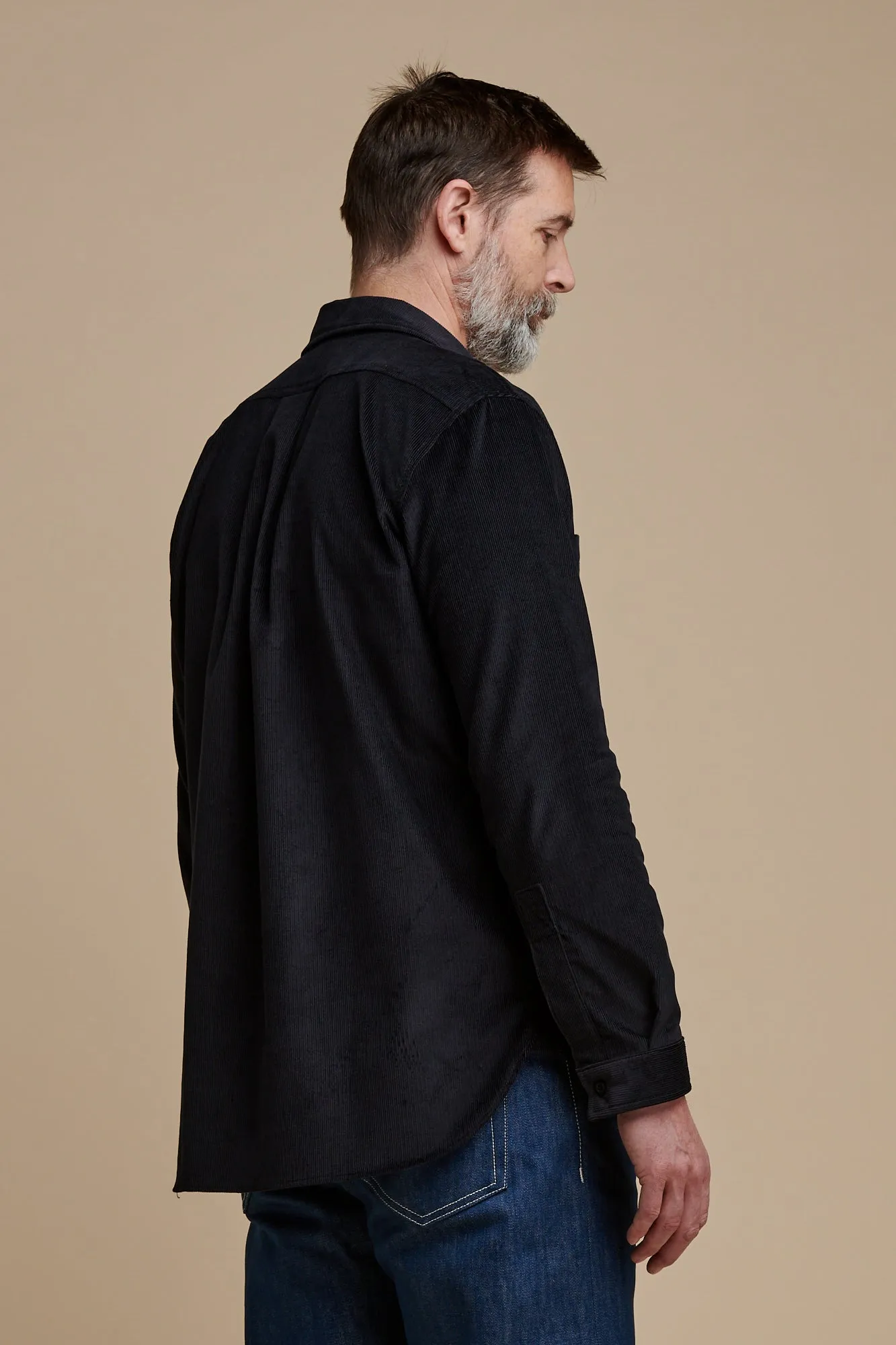 Men's Oli Half Placket Needle Cord Shirt - Navy