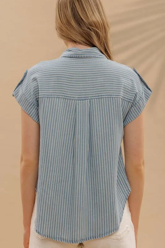 Pour Some Wine Stripe Chambray Top
