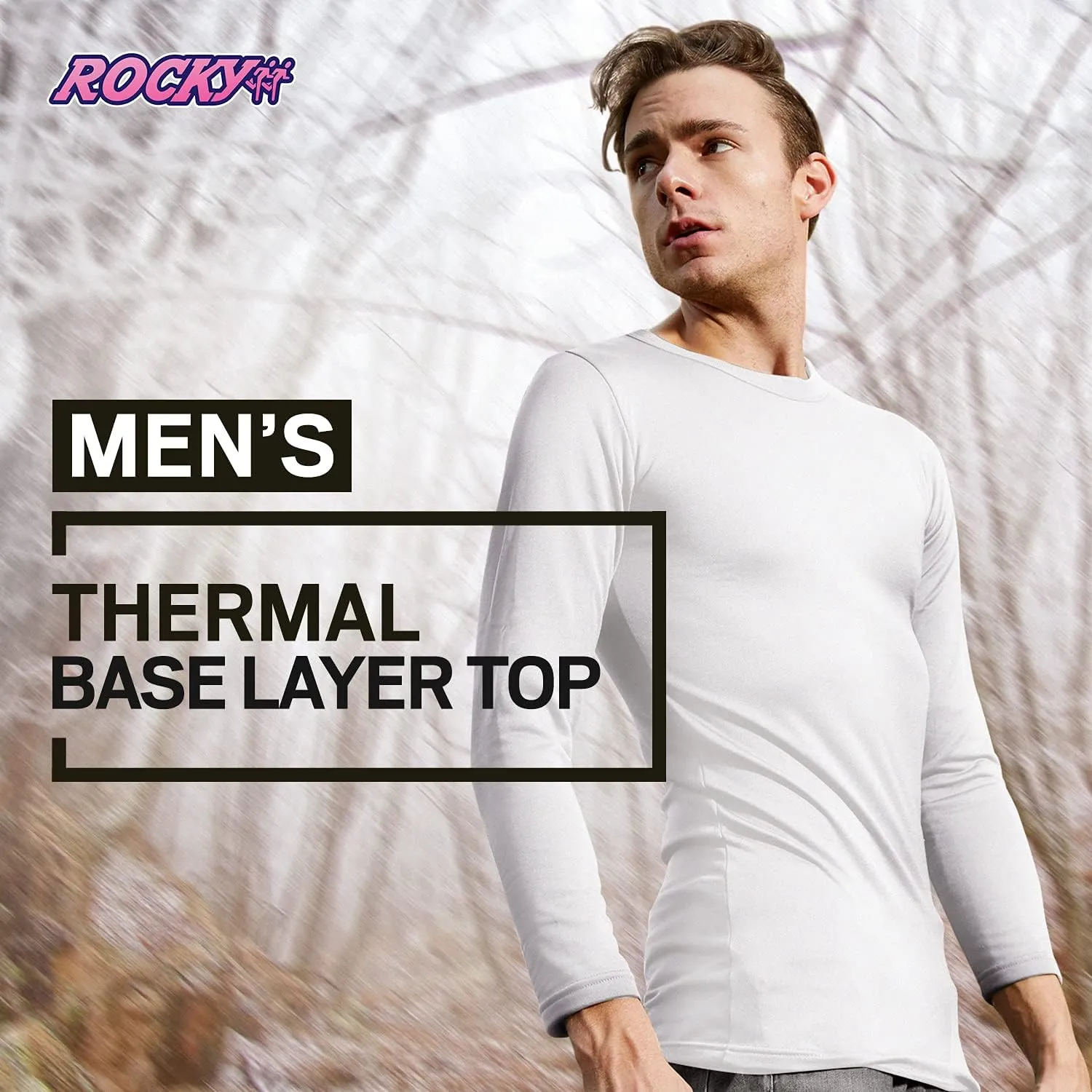 Rocky Mens Thermal Base Layer Top Heavyweight Long John Underwear Shirt Insulated for Outdoor Ski Warmth Extreme Cold Pajamas