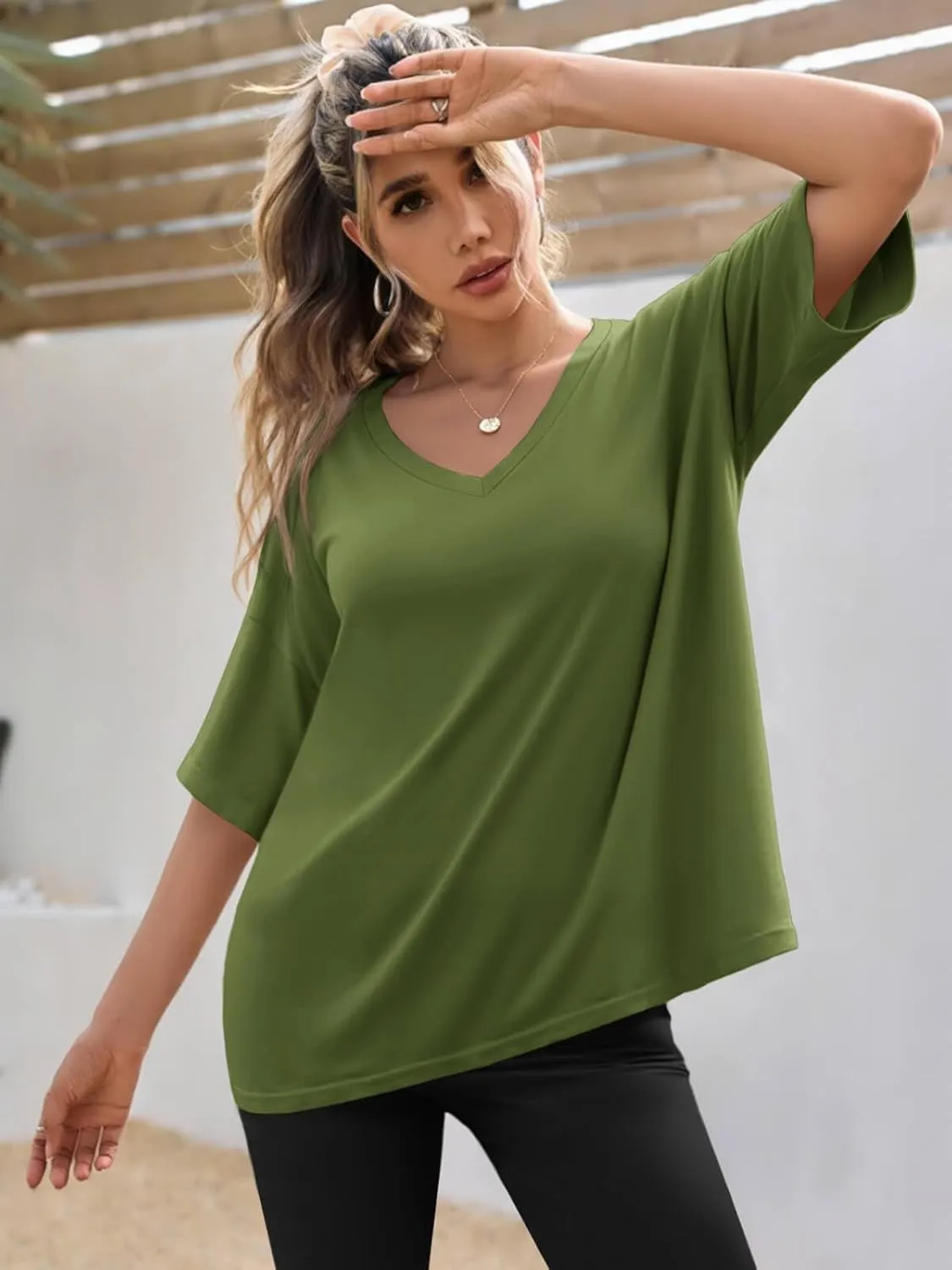 Tankaneo Womens Oversized Tshirts V Neck Short Sleeve Tops Summer Casual Loose Fit Tunic Tee Shirts